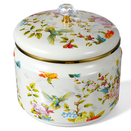 Douaowoc 81 oz Vintage Enamel Canister with Lid, Large Enamel Storage Container Floral Cookie Jar, Farmhouse Kitchen Canister for Sugar, Tea, Candy