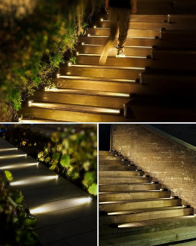 Solar Stair Lights Outdoor Waterproof Motion Sensor Solar Step Light 5 Modes for Stair, Step, Deck, Walkway, Pathway Warm White 8 Pack