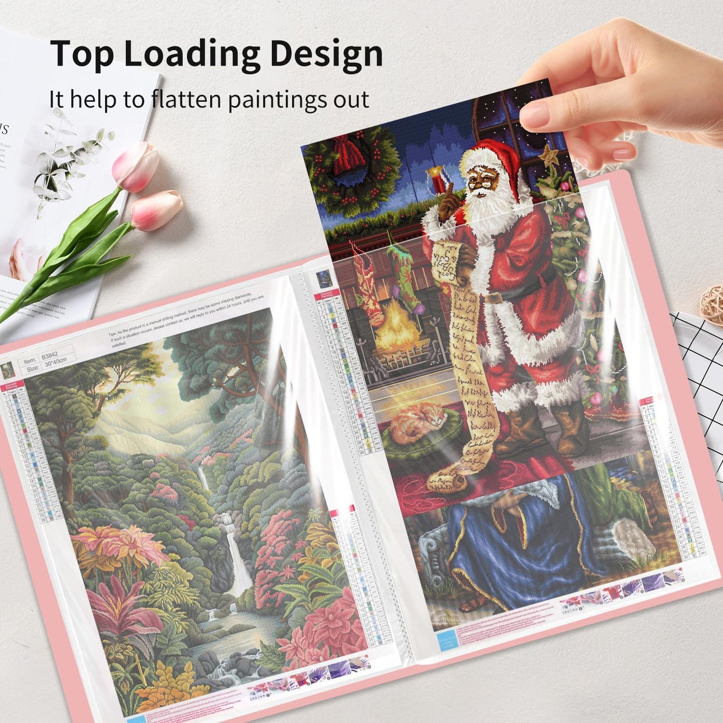 A3 Diamond Painting Storage Book, 60 Views Art Portfolio Presentations Folder with 30 Pages Protectors, 17.3x12.8in