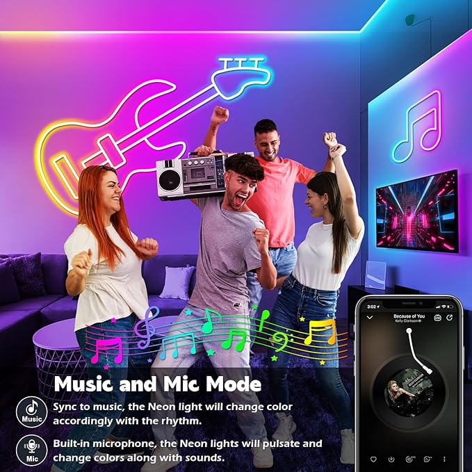 LETIANPAI 20Ft Neon Rope Lights,Flexible Led Rope Lights Control with App/Remote,Multiple Modes Music Sync Gaming RGB Led Neon Lights for Bedroom Outdoor