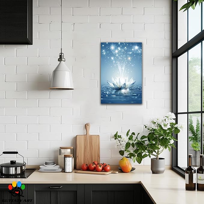 Zen White Lotus Flower Canvas Wall Art, Water Lily Bloom Picture, Lotus Flower Canvas Art Print, Calm Relax Poster, Meditation Spiritual Zen Flower Print for Yoga Spa Spiritual Room 32x48 inch