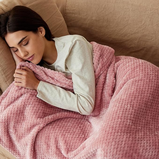 Exclusivo Mezcla Fleece Bed Blanket Queen Size, Super Soft and Warm Blankets for Couch, Sofa and Bed Waffle Textured, Cozy, Fuzzy and Lightweight (Dusty Pink, 90x90 Inches)