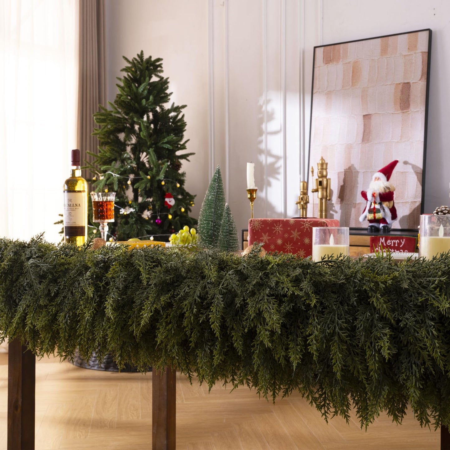 6 Ft Christmas Cedar Garland, Realistic Faux Pine Garlands, Green Artificial Greenery Garland for Winter Home, Mantle, Fireplace, Indoor, Outdoor Christmas Decorations (1Pcs)