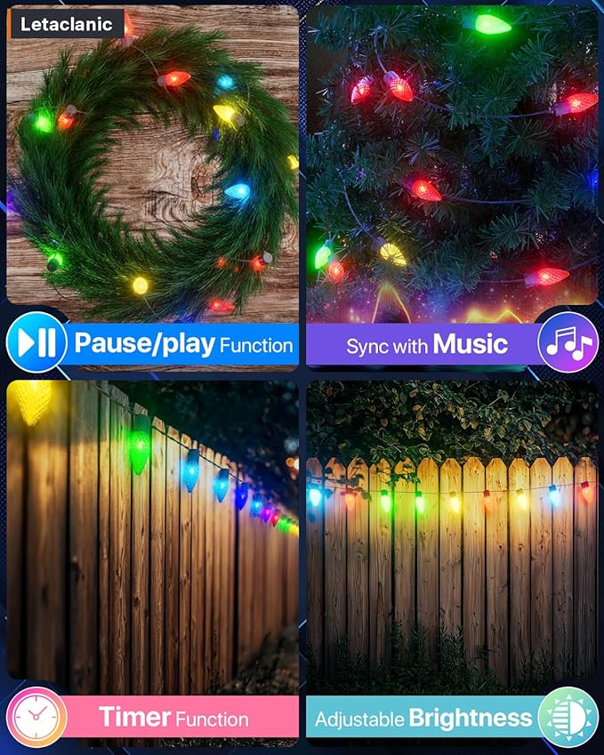 Smart C9 Christmas Lights Outdoor, 115FT 150 LEDs, APP Remote Controlled RGB String Lights with 80+ Modes Color Changing DIY Chasing Xmas Waterproof String Light for Patio Xmas Decor