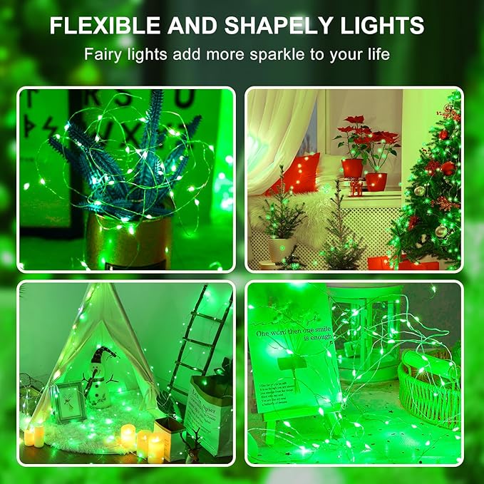 Aogist 50 Pack Fairy Lights 3 Modes 7ft 20 LED Waterproof,Battery Operated Silver Wire Firefly Starry Moon Mini String Lights for Mason Jars Christmas DIY Crafts Wedding Party Bedroom,Green