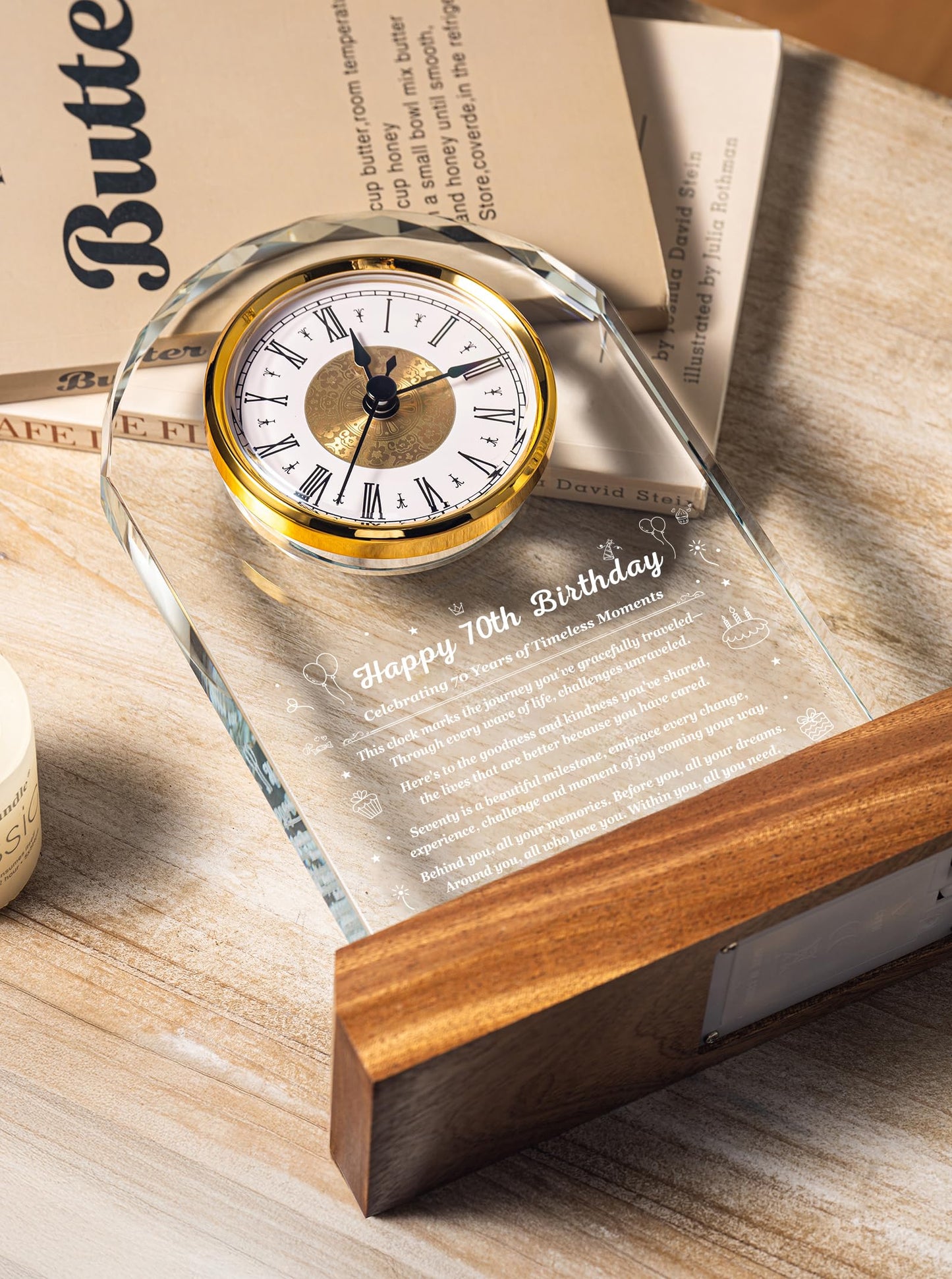 70th Birthday Clock Gifts for Women and Men – Gift for 70 Year Old Mom, Dad, Grandma, or Grandpa with Wooden LED Light Base – Birthday Present Ideas for Her or Him with Gift Box Battery Not Included