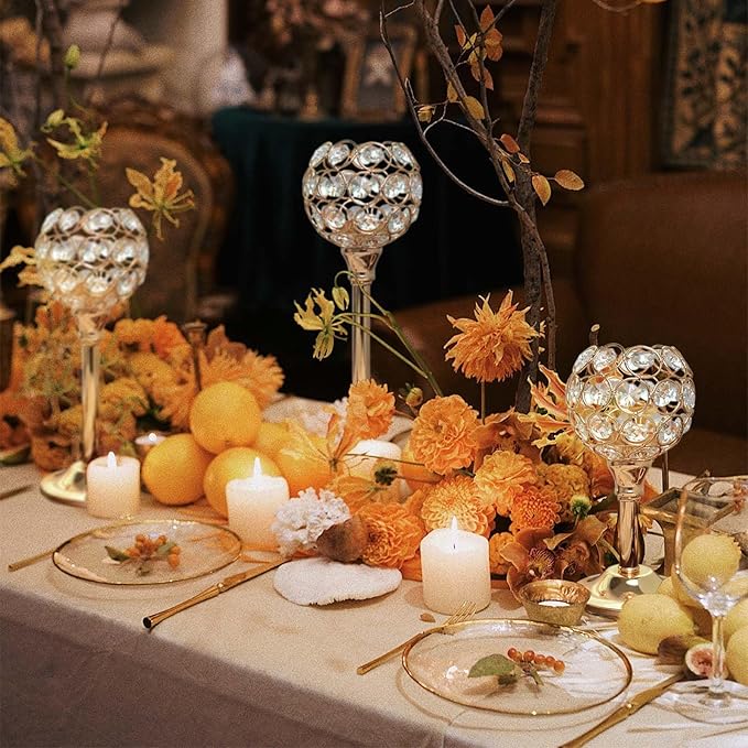 12pcs Bulk Crystal Candle Holder Set, 3 Sizes Tealight Candlestick Holders, Elegant Gold Candelabra for Wedding Table Centerpiece, Fireplace, Home & Living Room Decor