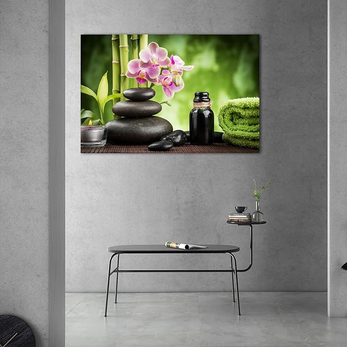 GUTTATY Zen Wall Art Decor, Modern Bathroom Zen Decor Wall Art, Large Canvas Wall Art for SPA Zen Room Decor, Green Bamboo and Pebble Relaxing Art Prints for Office & SPA Wall Decor 28x40 Inches