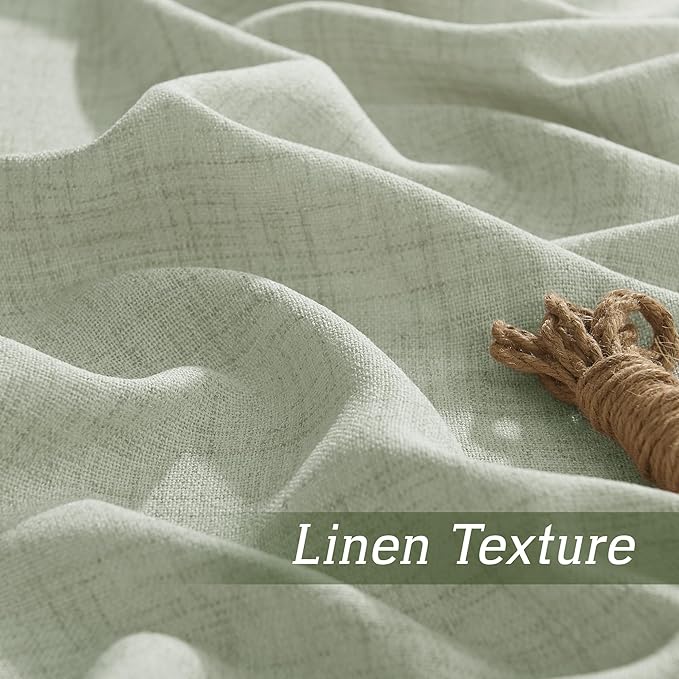RYB HOME Linen Sheer Curtains and Drapes for Living Room and Dining Room 90 inches Length, Breathable Weave Textured/Rod Pocket Semi Sheer Curtains, Sage Green, W 52 x L 90 inches, 2 Panels Set