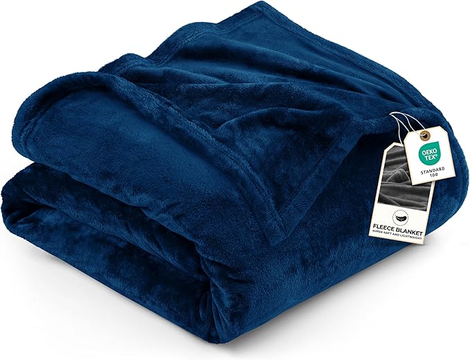 Utopia Bedding Fleece Blanket Queen Size Navy 300GSM Luxury Anti-Static Fuzzy Soft Microfiber Bed Blanket (90x90 Inch)