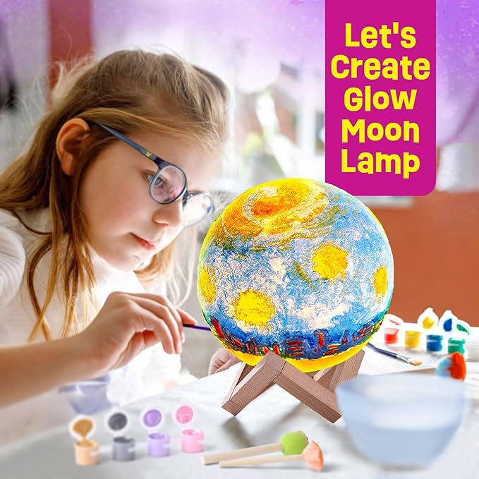 Paint Your Own Moon Lamp Kit, Cool Gifts DIY 3D Moon Night Light, Arts and Crafts for Kids Ages 8-12, Space Art Supplies Craft Kits, Girls Boy Birthday & Christmas Gifts Ages 3 4 5 6 7 8 9 10 11 12+