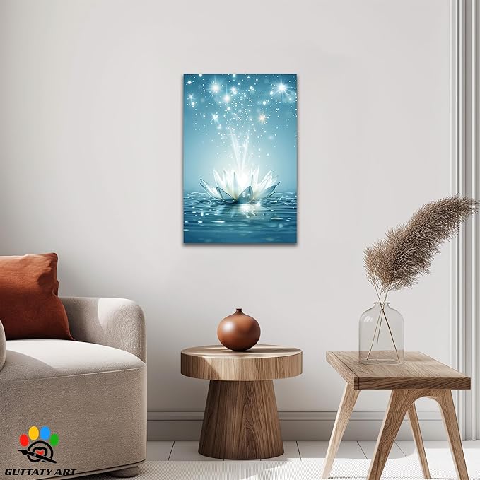 GUTTATY Zen Floral Canvas Wall Art, Water Lily Bloom Picture, Lotus Flower Canvas Art Print, Spiritual Zen Wall Picture, Meditation Spiritual Zen Flower Print for Yoga Spa Spiritual Room 12x18 inch