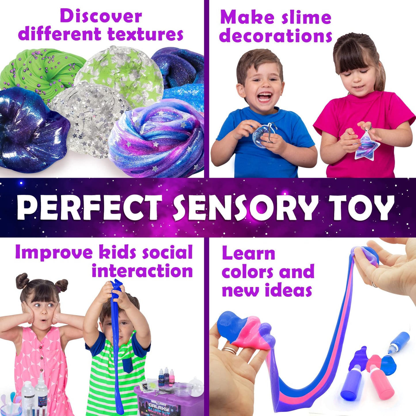 Original Stationery Galaxy Slime Kit - Box, Space Theme - Make Your Own Slime Kit with Glow-in-The-Dark Stars & Glitter Powders for Girls, Ages 8-12