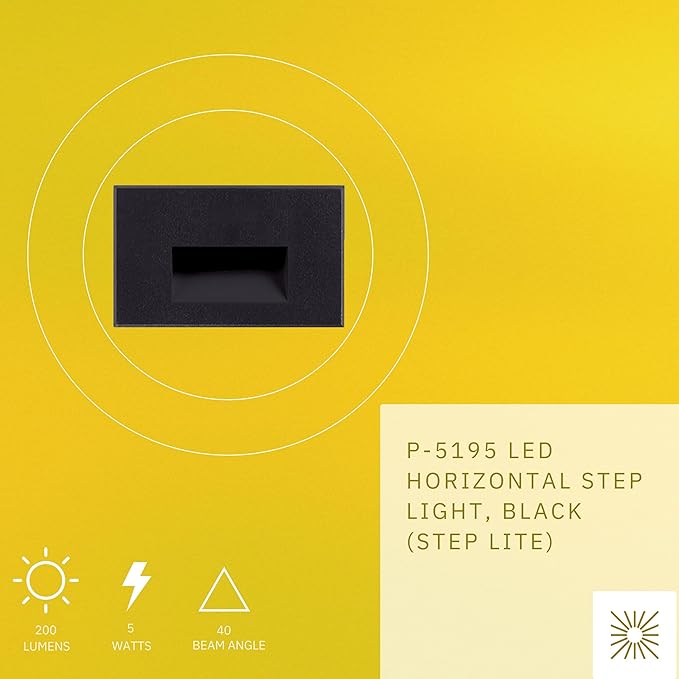 5W LED Horizontal Step Lights, Black Finish, 120V Dimmable LED Stair Lights Indoor and Outdoor, 200 Lumens, CRI 90+, IP-65 IC Rated, ETL Listed, Warm White 3000k