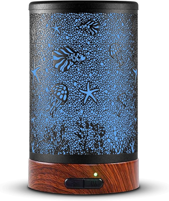 EQUSUPRO Aromatherapy Essential Oil Diffuser 150ml- Electric Cool Mist Aroma Diffuser with Intermittent Mode, Auto Shut-Off Protection, 7 Colors Changing LED Light for Home Office Decor & Gift (Sea)