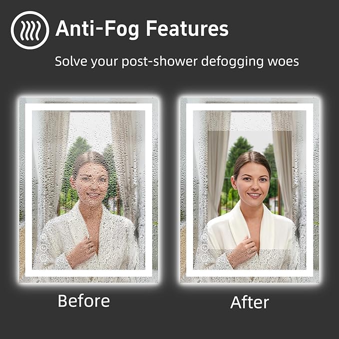 20"x 28" LED Bathroom Mirror with Front and Backlight, Stepless Dimmable Bathroom Mirrors with Anti-Fog, Lighted Bathroom Vanity Mirror for Wall, Shatter-Proof Led Mirror for Bathroom