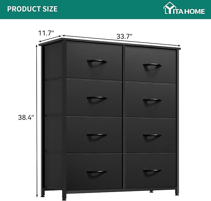 YITAHOME Fabric Dresser with 8 Drawers, Tall Dresser with Fabric Bins, Storage Tower Unit, Chest of Drawers for Living Room, Hallway