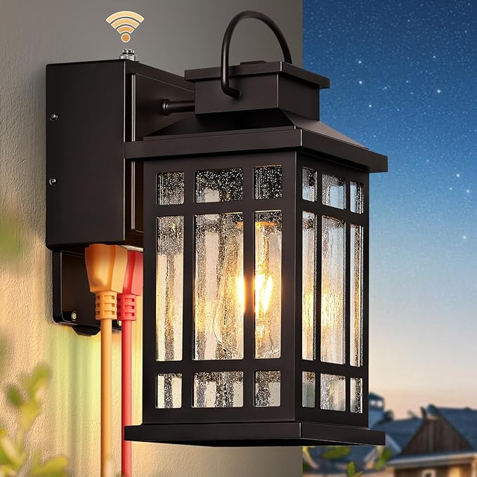 Dusk to Dawn Outdoor Lighting with GFCI Outlet, Modern Oil Rubbed Bronze Exterior Light Fixtures, Anti-Rust Outdoor Lights for House, Garage, Patio, Doorway, 100% Aluminum, Waterproof
