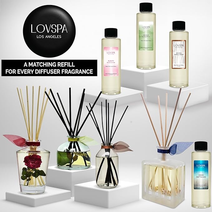 LOVSPA Reed Diffuser Set, Soothe Tahitian Vanilla Bean Scented Oil Diffuser with Sticks, Home Fragrance Accessories for Bathroom Shelf Decor, Aroma Diffusers for Home or Office Fall Decor, USA Made