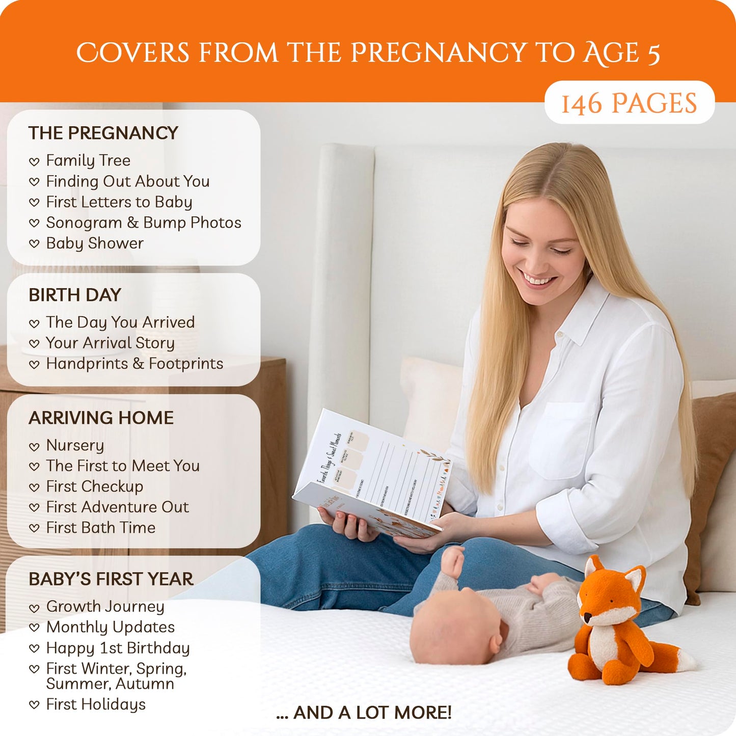 Baby Memory Book Keepsake – 146 Page Baby Journal from Pregnancy to Age 5 | Baby Scrapbook, Gift for Baby Shower, Gender Neutral Baby Book for Boys & Girls