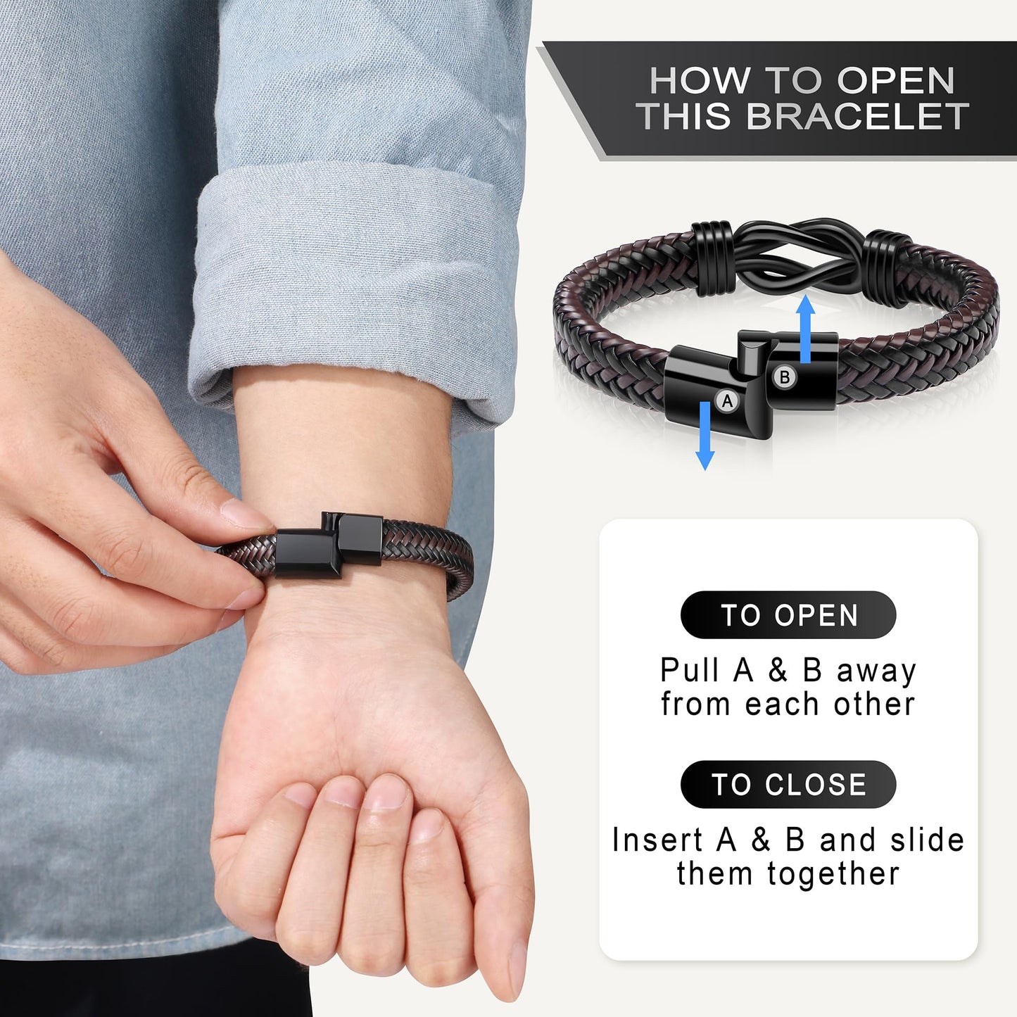 JoycuFF Anniversary Birthday Gifts Bracelets for Men Him Husband Boyfriend from Wife Girlfriend, Husband Boyfriend Gifts Ideas, Christmas Valentines Fathers Day Unique Mens Leather Knot Bracelet