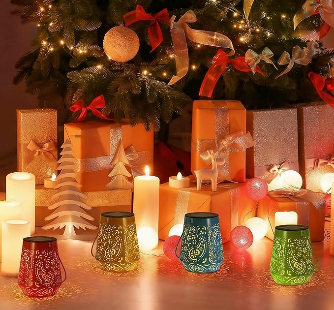 Solar Powered Flower Lights, Decorative Metal Courtyard Lights, 4 Colors, Terrace and Deck LED Pendant Lights (This is the Price for one, Indicate the Required Color, Randomly Send if not indicated)