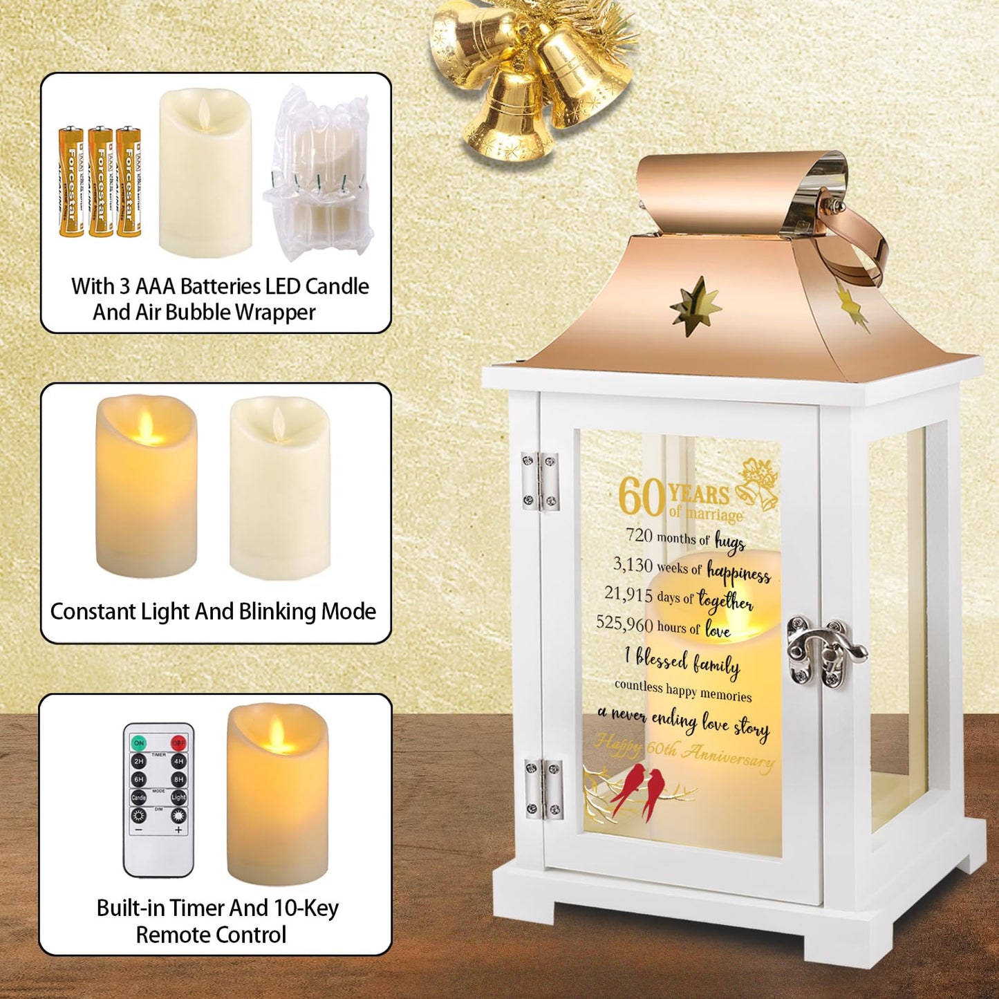 60th Wedding Anniversary Lantern,60th Anniversary Wedding Gifts for Couple Parents Husband Wife，60 Year Diamond Anniversary Gifts for Her Him,Unique 60th Anniversary Wedding Gift Ideas