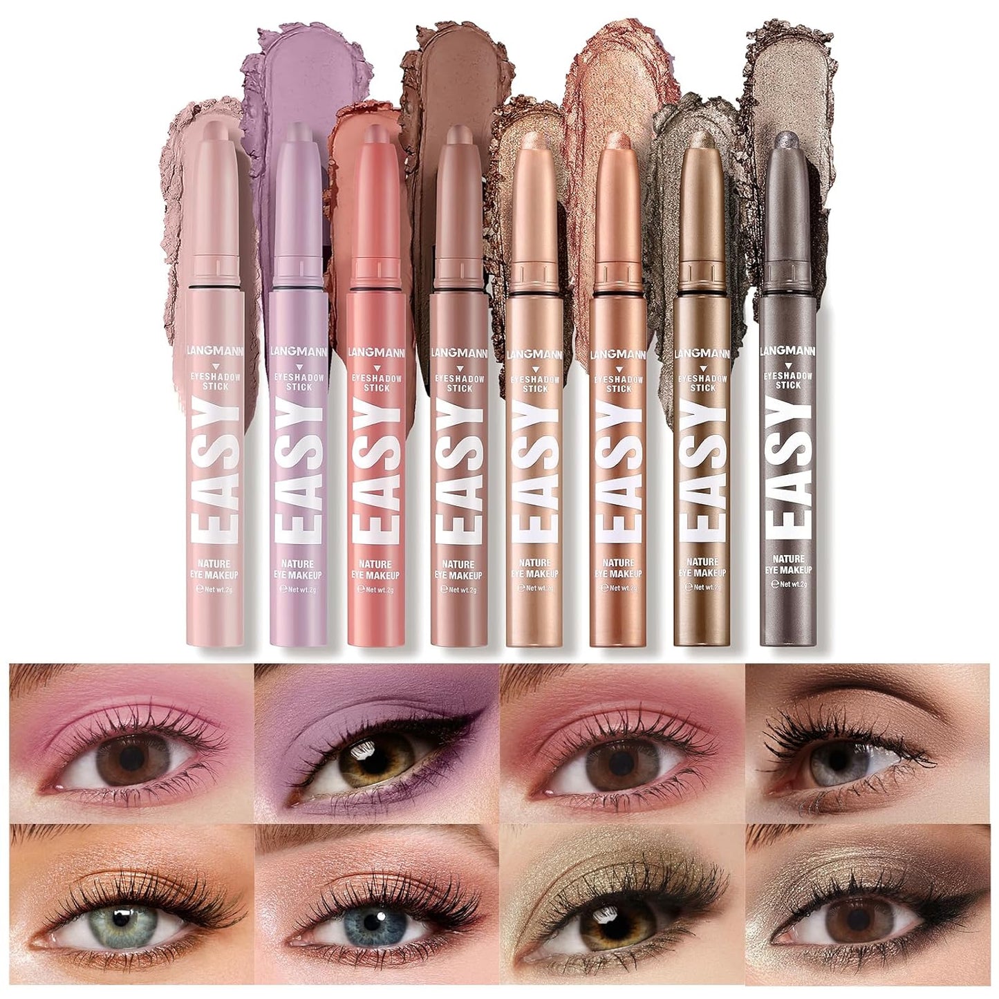 LANGMANNI Eyeshadow Stick,8 PCS Waterproof Multi-Color Eyeshadow Pen Set,Creamy Long-Lasting Eye Makeup Kit,Natural & Shimmer Shades Contour Stick,Perfect Gifts For Women (#G-8 Colors)