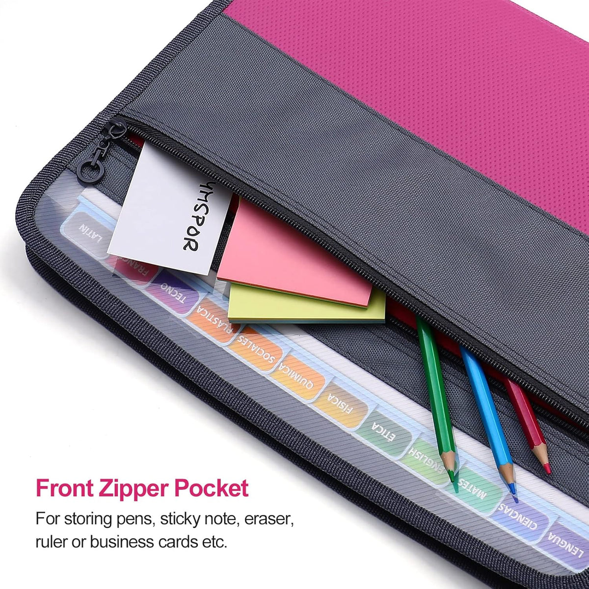 MEGREZ Expanding File Folder with 13 Pockets, A4 Paper File Folder with Zipper Color Labels, Waterproof Accordion File Folder Organizer for Home Office, Pink