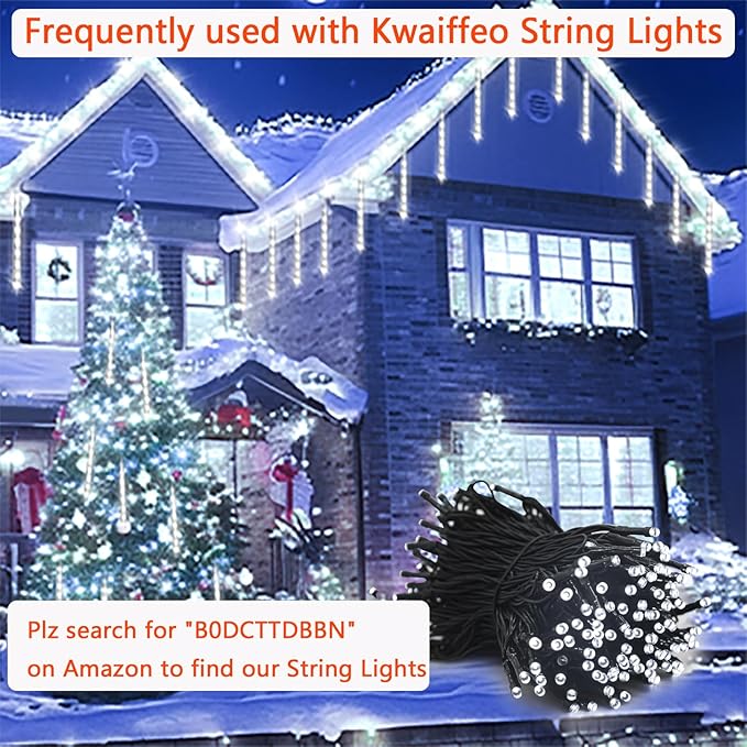 Kwaiffeo Outdoor Christmas Decorations, Waterproof 40-Tube Meteor Shower Lights for Xmas Wedding Party Hanging Decor, Wedding Decorations for Reception, Equivalent to 5 Sets of 8-Tubes, White