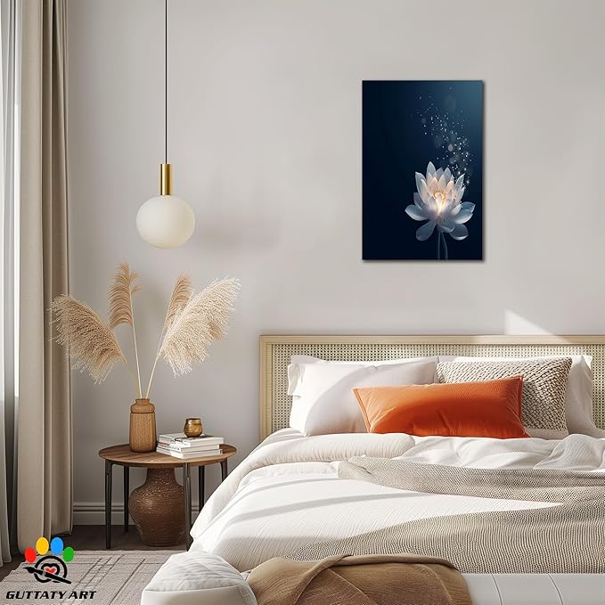Zen Lotus Canvas Wall Art, Black White Zen Bathroom Wall Art Lotus Picture, Floral Spiritual Meditation Painting Artwork, lotus flower pictures bathroom decor zen painting for Yoga Spa 24x36 inch