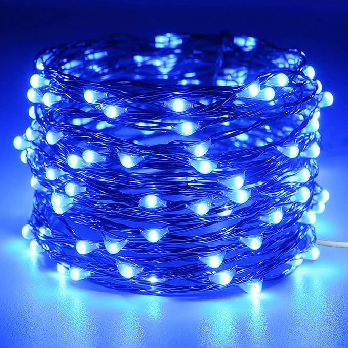RUICHEN 20 Ft 120 LED USB Fairy String Lights with On/Off Switch, Waterproof Copper Wire Lights for Bedroom Wall Ceiling Wreath Crafts Christmas Easter Wedding Party, Blue, 2 Pack