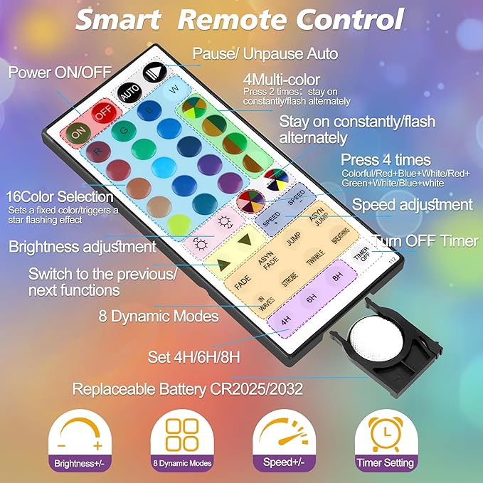 24 Colors Changing Fairy String Lights USB Powered with Remote Control, 33ft 100 RGB LED Bright Silver Wire Firefly Lights for Christmas Tree Wedding Party Indoor Garden Patio Holiday Outdoor Décor