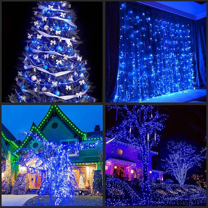 YULETIME 200 Blue LED Christmas Lights with White Wire, Pack of 2 Strands 33 Feet 100 Lights UL Certified Holiday String Light Set