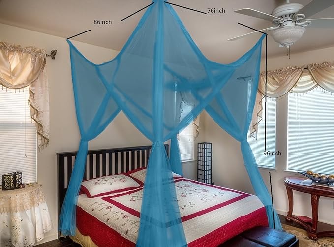 OctoRose Four Post Mosquito Net for Bed Canopy -Fits Queen, King, California King Beds-Indoor & Outdoor Use- Purple