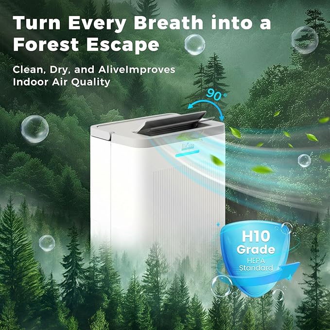 1500 Sq.Ft Dehumidifier, Max 32 Pint Quiet Dehumidifier for Bedroom with HEPA Filter Air Purifiers, Dehumidifiers for Basement with Drain Hose,Home,Bathroom,Auto Defrost,Smart Humidity Control