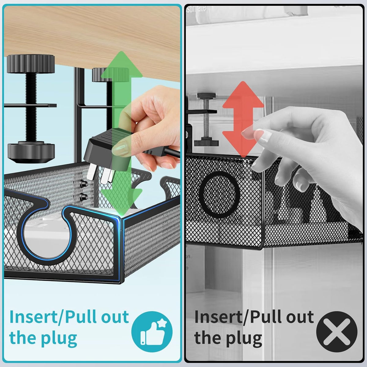 Under Desk Cable Management Tray Black, No Drill Organizer With Clamp for Wire Management, PC Cord Accessories & Workspace Organizers for Office, Home