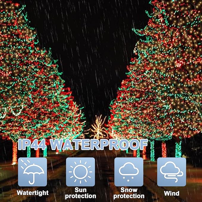 LAMPHOME Red Green Warm Christmas String Lights, 300 LED 99 FT Connectable Waterproof String Lights Green Wire with 16 Modes, Xmas Vintage Decorations for Indoor Outdoor Party Yard Garden Decor