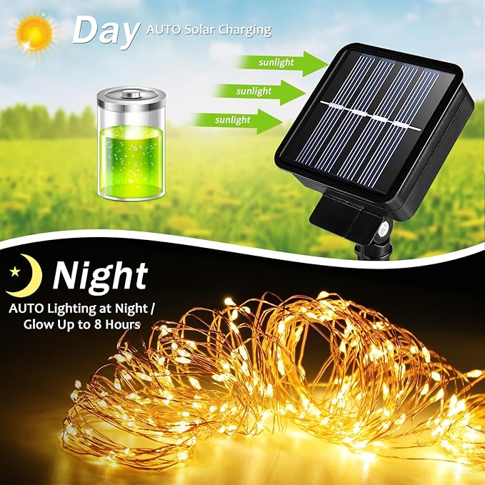 2 Pack Solar Fairy Lights Outdoor, 33 Feet 100 LEDs 8 Modes String Lights for Outside, Waterproof Solar Outdoor Light for Patio Yard Christmas Tree Halloween Wedding Party Decorations, Green