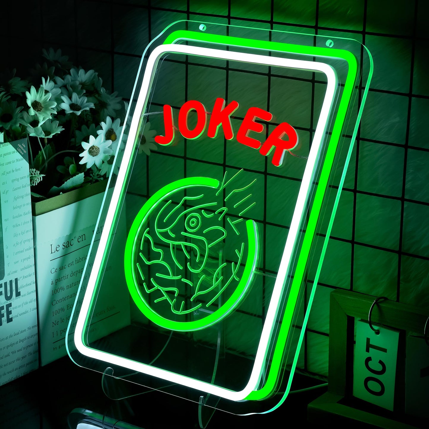 Mahjong Neon Sign for Wall Decor - Game Neon Acrylic USB Powered LED Wall Art Decor, Light Up Sign Dimmable, for Man Cave Bar Club Mahjong Party Casino Room 14.02" x 10.12"""
