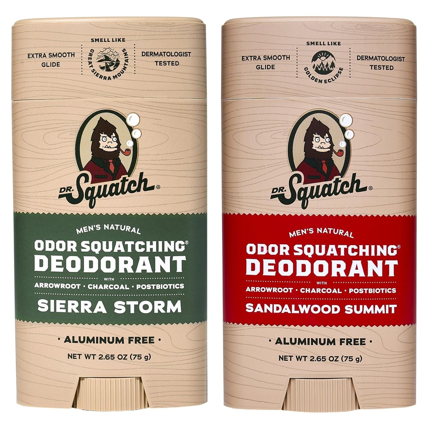 Dr. Squatch Natural Deodorant for Men â Odor-Squatching Men's Deodorant Aluminum Free - Sierra Storm + Sandalwood Summit (2.65 oz, 2 Pack)