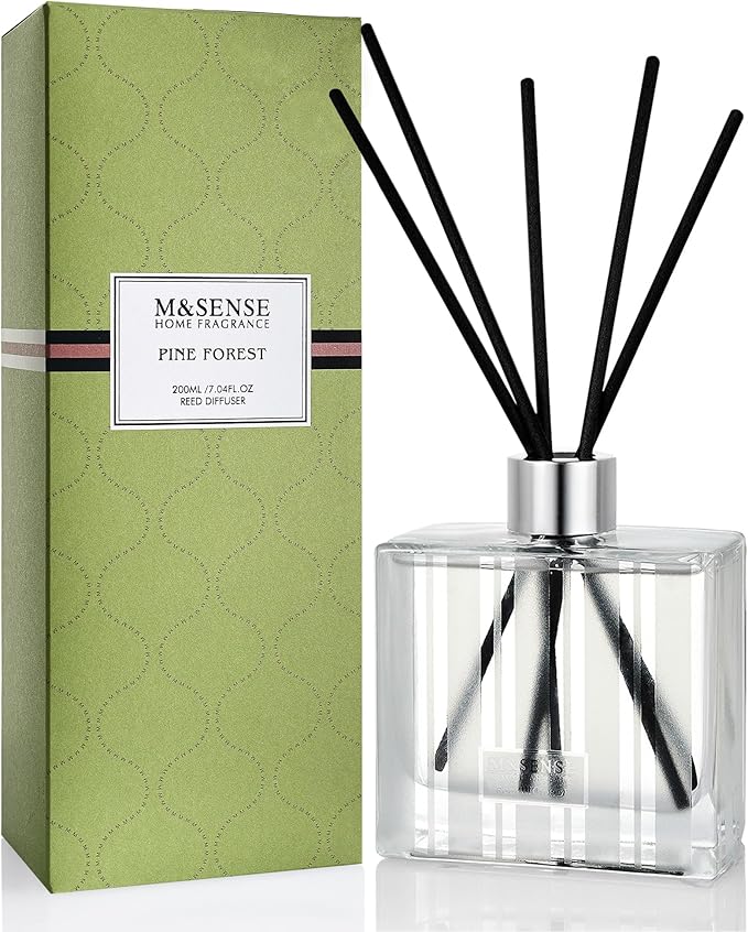 M&SENSE Pine Forest Reed Diffuser Set - 7.04oz Scented Diffusers for Home, Non-Toxic Essential Oil Decor with Sticks, Fragrance Gifts for Bedroom Bathroom Office