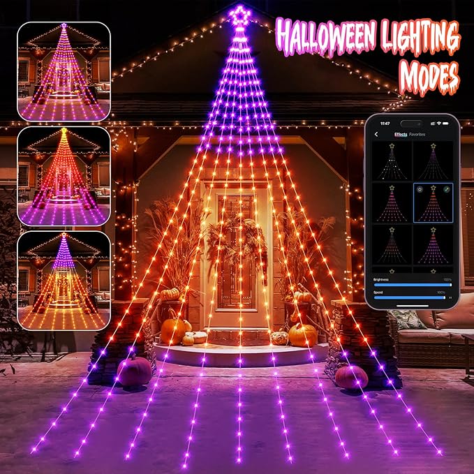 23FT Outdoor Christmas Decorations, Smart RGB Color Changing Christmas Hanging Waterfall String Lights, APP Remote Control, DIY Multi-Color Lightshow, Music Sync, Outside Xmas Lights Decor