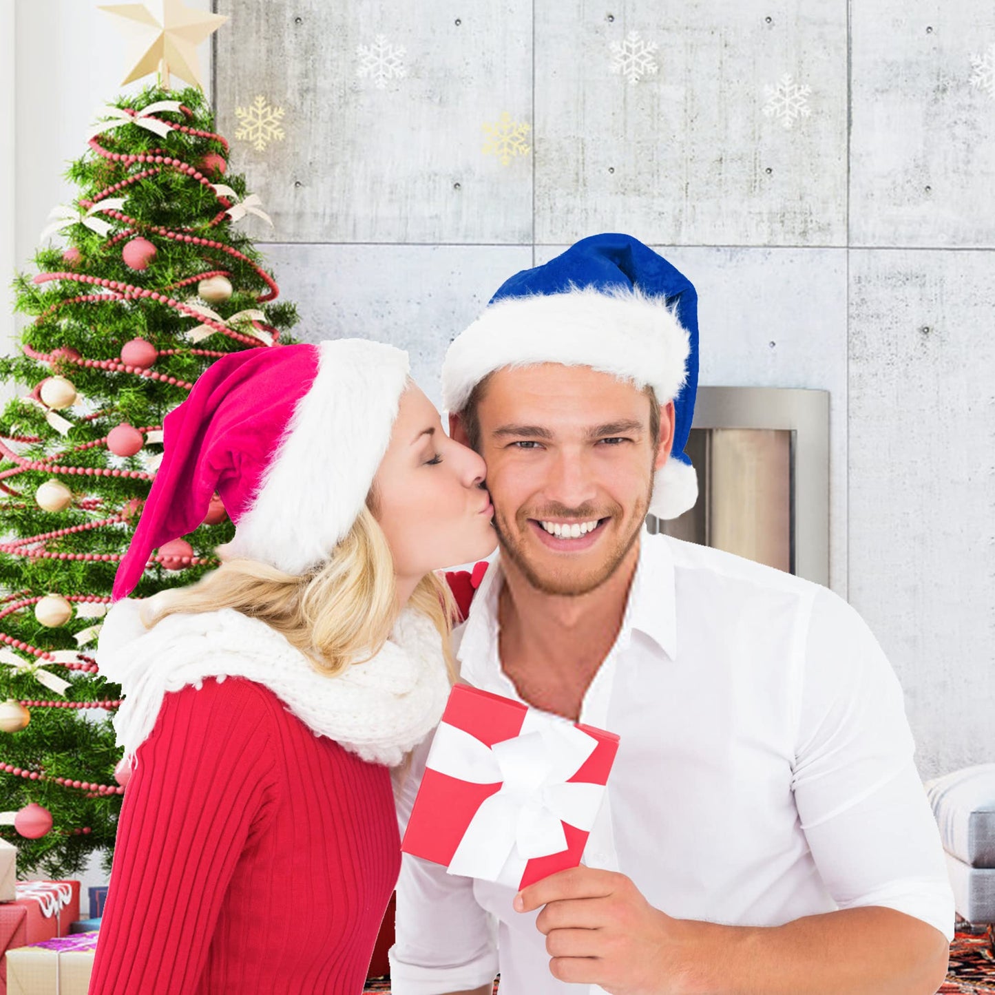 Tokforty Santa Hats, Green and White Santa Hats for Adults, Unisex Velvet Touch Comfort Christmas Hats for New Year Festive Party Christmas Supplies