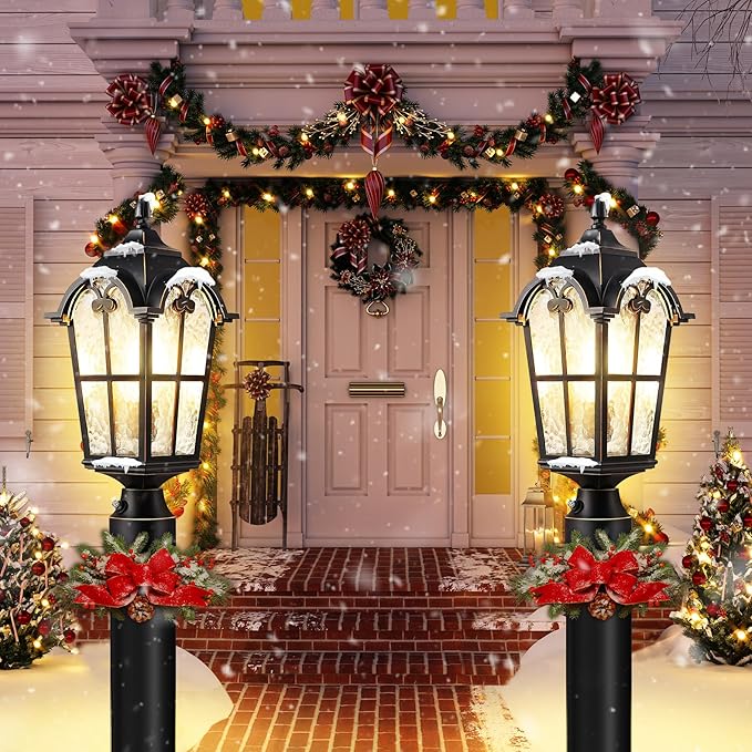 Dusk to Dawn Outdoor Post Lights,Black Waterproof Lamp Post Light Fixture, Aluminum Lamp Posts Outdoor Lighting Pole Lantern for Outside Yard Patio Pathway Garden Deck, Hard Wired