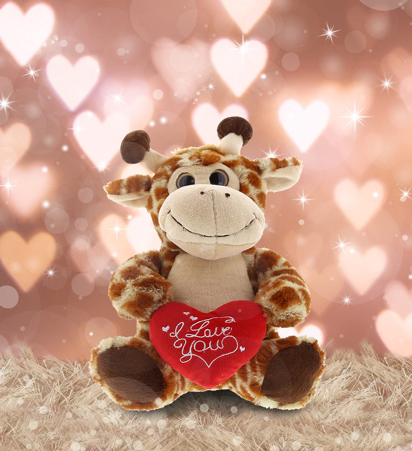 DolliBu I Love You Valentine Plush Sitting Giraffe - Cute Stuffed Animal with Red Heart and Name Personalization Gift for Valentines Day, Birthday, Anniversary, Romantic Date - 9 Inches
