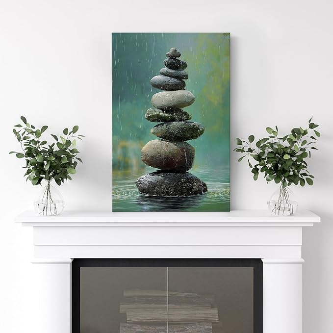 wall26 Canvas Print Wall Art Colorful Stacked Pebbles Vertical Zen Balance Photography Realism Rustic Colorful Multicolor for Living Room, Bedroom, Bathroom - 24"x36"