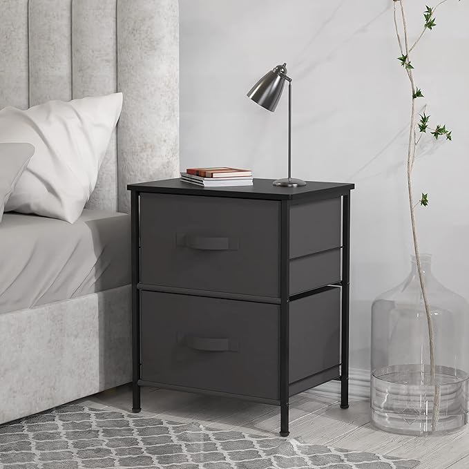 SIMPLE HOUSEWARE 2 Tier Night Stands Dresser for Bedroom Organizer Drawer Storage Tower, Dark Grey