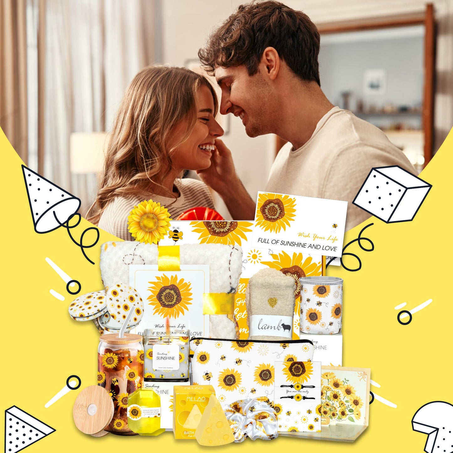 Sunflower Gift Baskets for Women, Sending Sunshine Unique Birthday Cheer Up Box Self Care Package, Get Well Soon Spa Gifts Set Box w/Blanket- Thinking of You Gift for Her, Girls, Women, Sister, Mom