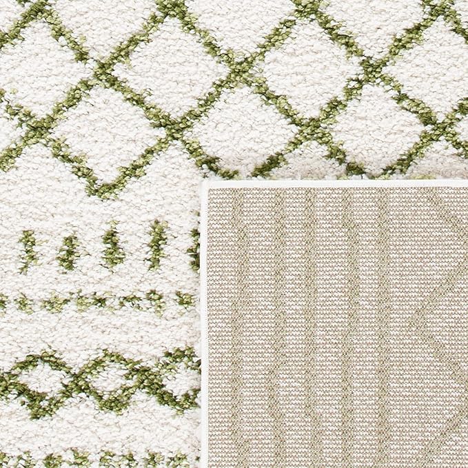SAFAVIEH Arizona Shag Collection Area Rug - 5'1" x 7'6", Ivory & Green, Moroccan Design, Non-Shedding & Easy Care, 1.6-inch Thick Ideal for High Traffic Areas in Living Room, Bedroom (ASG741Y)